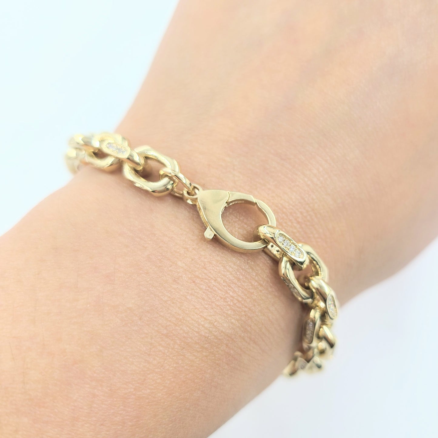 Diamond Pave Gold Link Chain Bracelet