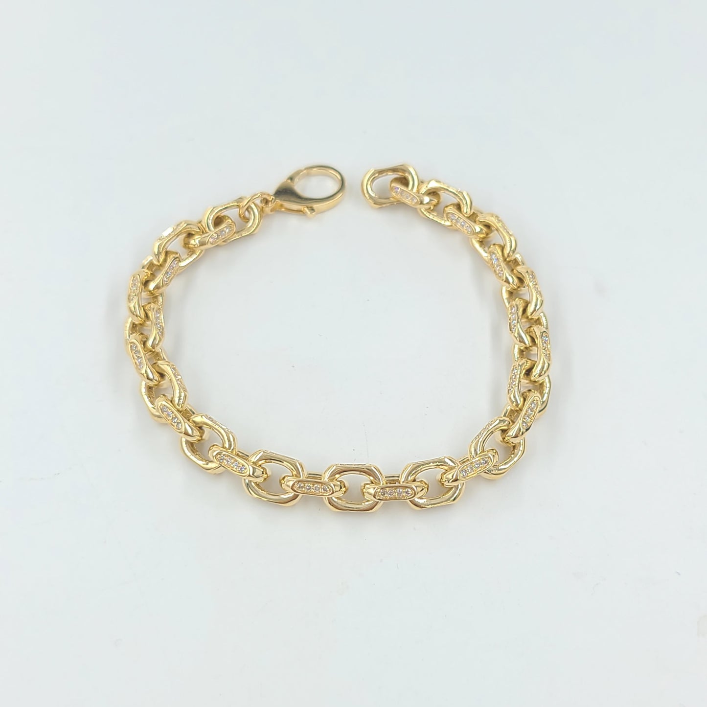 Diamond Pave Gold Link Chain Bracelet