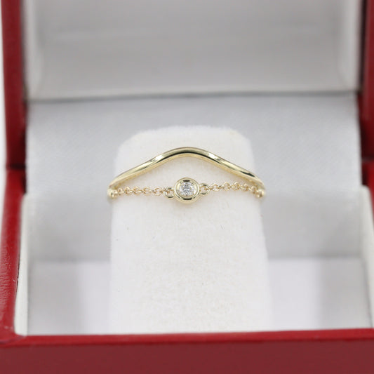 Bezel Set .02ct Diamond Stackable Chain Ring/Single Diamond Wedding Ring/ Dainty Ring/ Simple Ring/ Gift for her