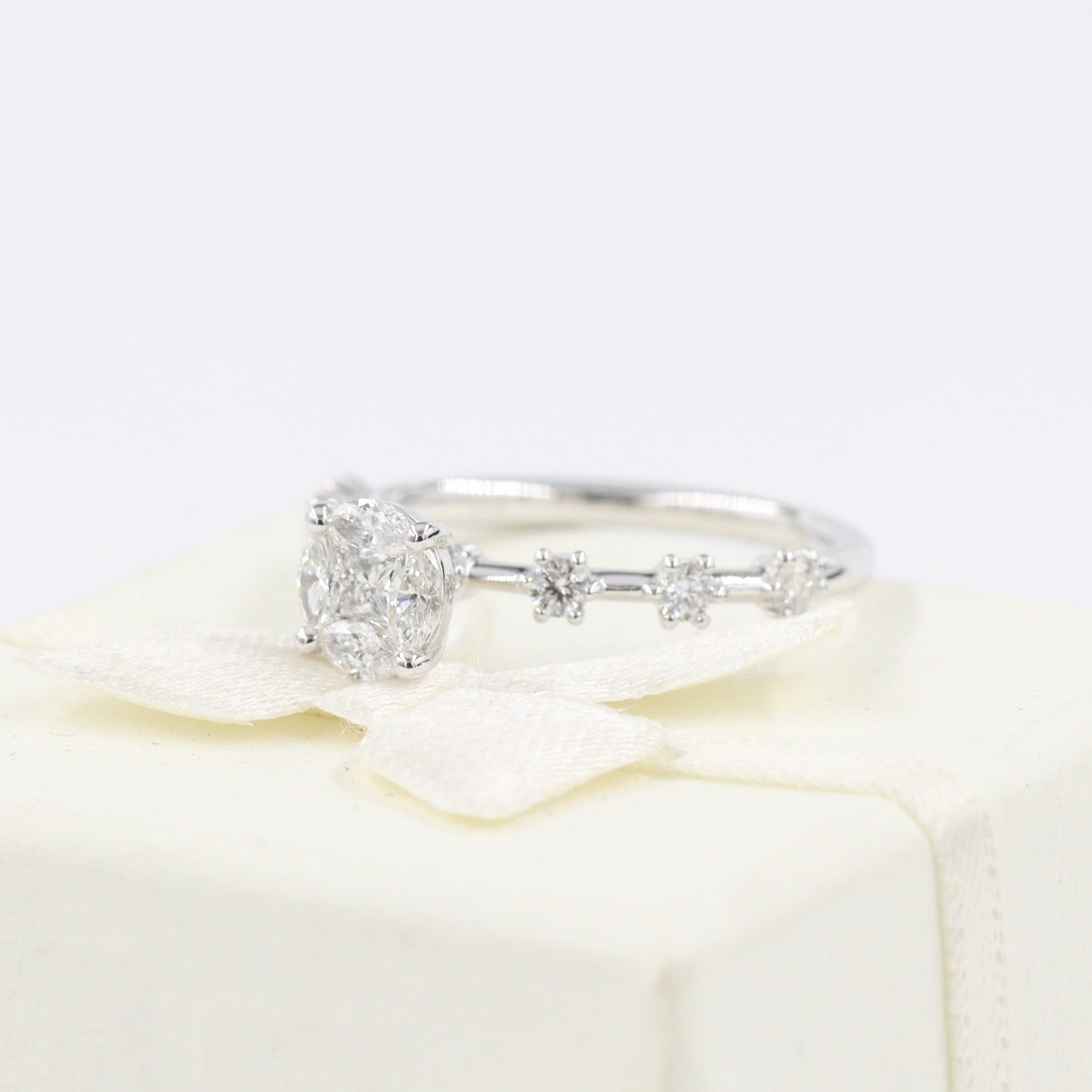 Unique Mixed Diamond Engagement Ring/0.56ct Natural Diamond Princess Cut &  Marquise Diamonds Ring/ Anniversary Ring/ Gift for her