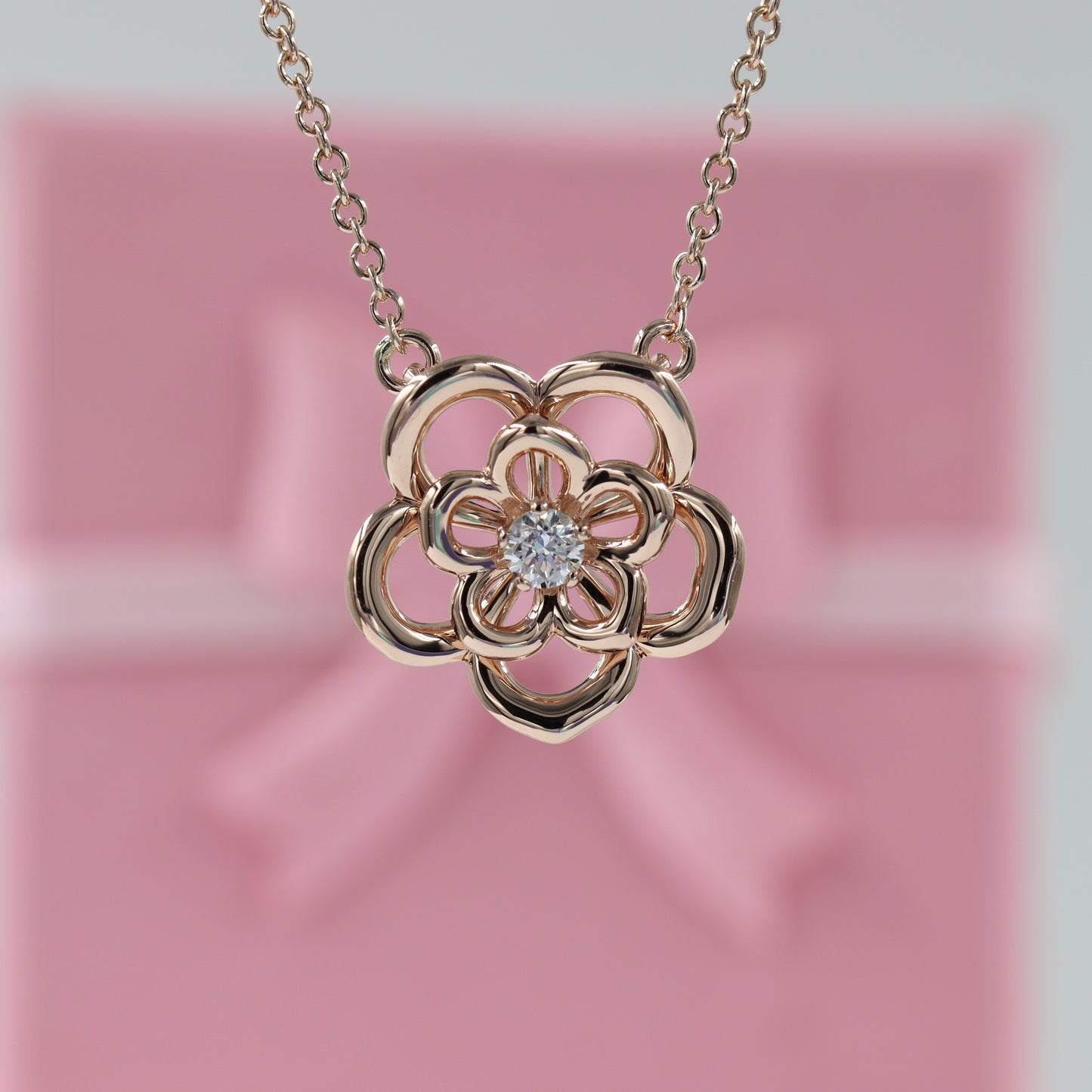 Diamond Necklace / Rose Diamond Pendant / Diamond Flower Necklace / Unique /14K Solid Gold Diamond Necklace /Anniversary Gift / Gift for Her