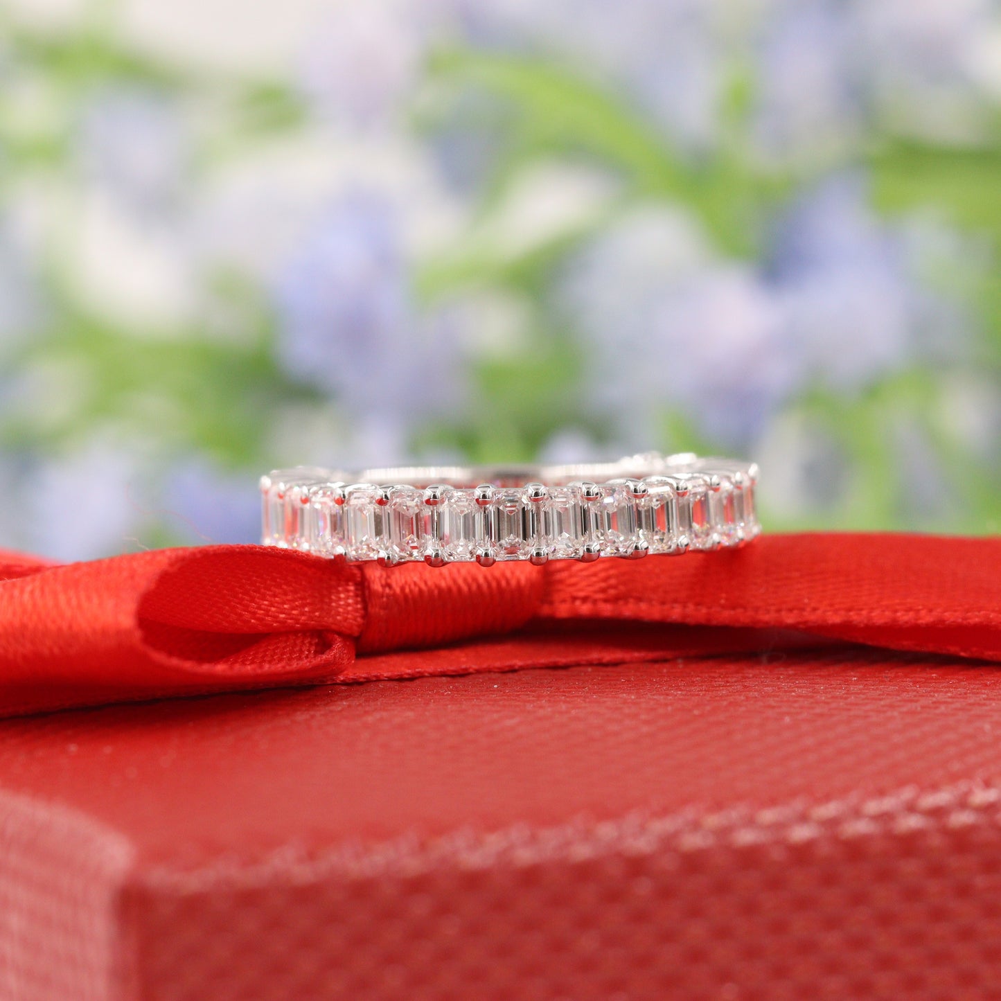 Emerald Cut Diamond 21stones Wedding Band/ 3/4 Eternity Diamond Wedding Ring/ Emerald Cut Diamond Width 3.5mm Band /Anniversary gift