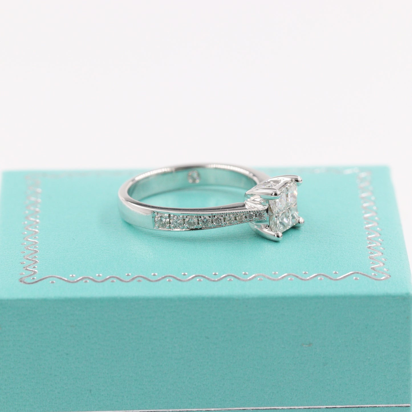 1ct Luxury Princess Cut Diamond Engagement Ring/ four Princess Cut Diamond Invisible Setting Ring/ 1ct Diamond Anniversary Ring