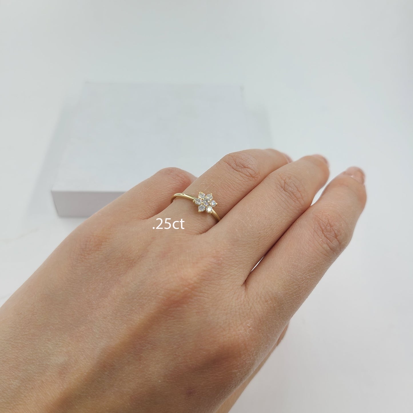 Flower Diamond 14K Rose Gold Engagement Ring /0.25ct Natural White Diamond / Dainty Ring / Unique Engagement Ring / Anniversary Ring
