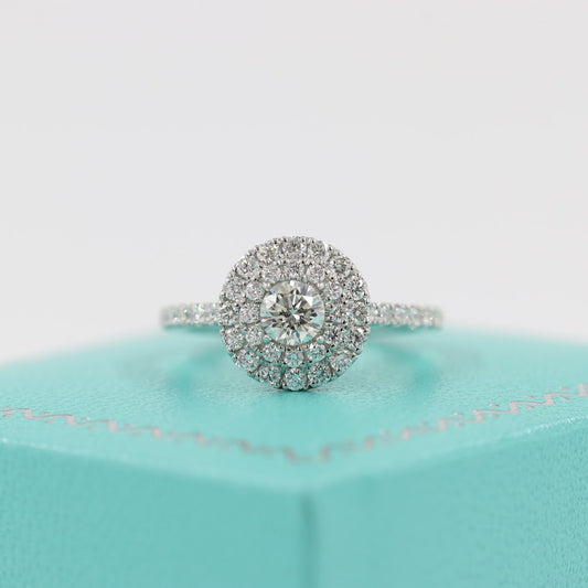 Double Halo Round Natural Diamond Engagement Ring/Platinum,14K,18K gold Classic Double Halo Round Cut Bridal Ring/Anniversary Gift