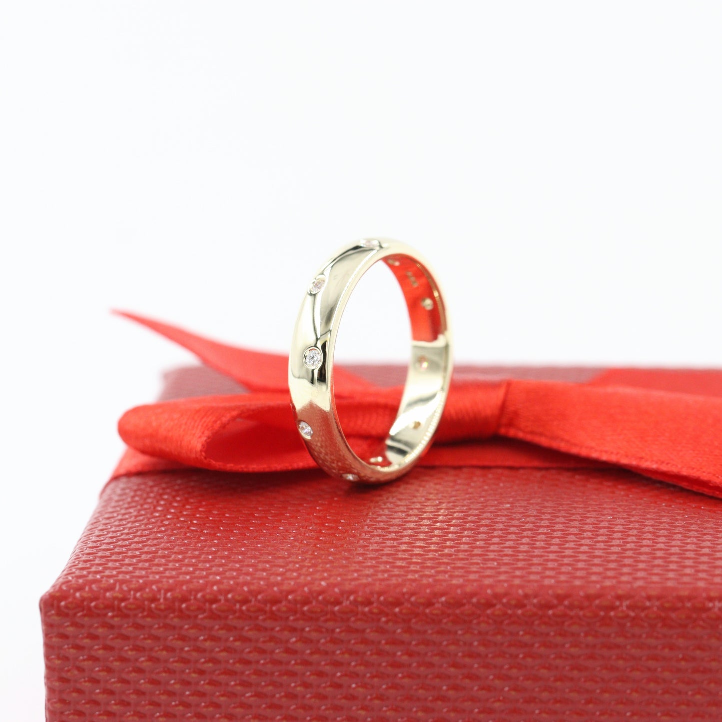 Stackable Diamond Wedding Ring /Full Eternity 4mm Dome Women's Wedding Ring with Burnish Setting Diamonds / Anniversary Ring