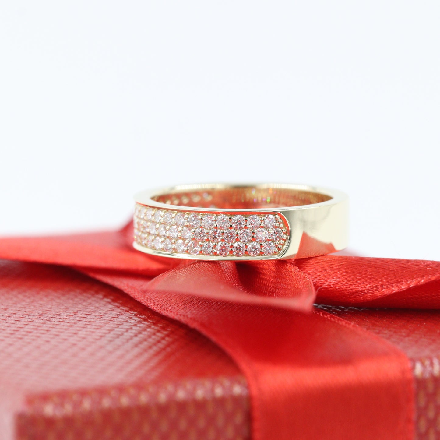 Triple Row 5mm Wedding Band/ Half Diamond Eternity ring/ Natural Diamond Wedding Band/ Stackable Ring/ Bridal Ring