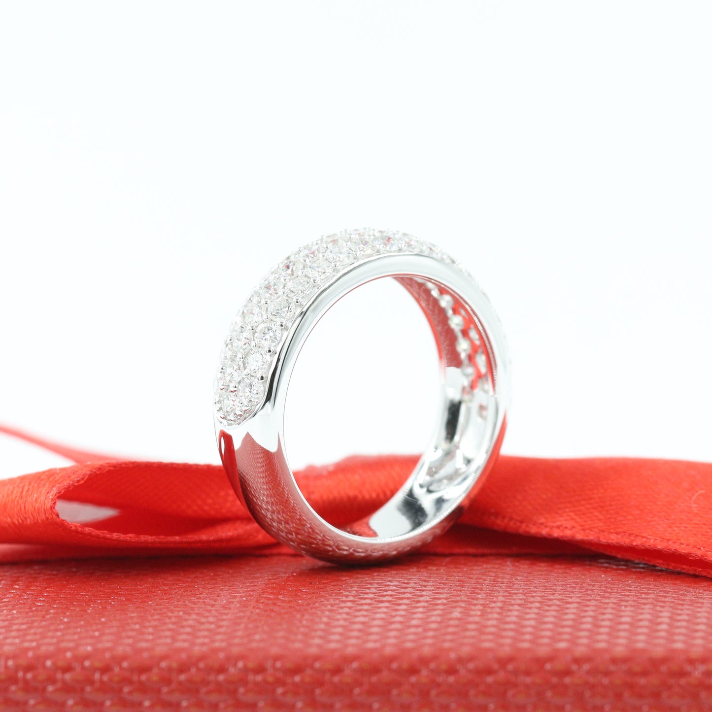 6.5mm Width Half Diamond Wedding Band/Dainty 3 Row Diamond Ring/Stackable Ring/Diamond wedding Ring/Diamond Band/Wedding Band