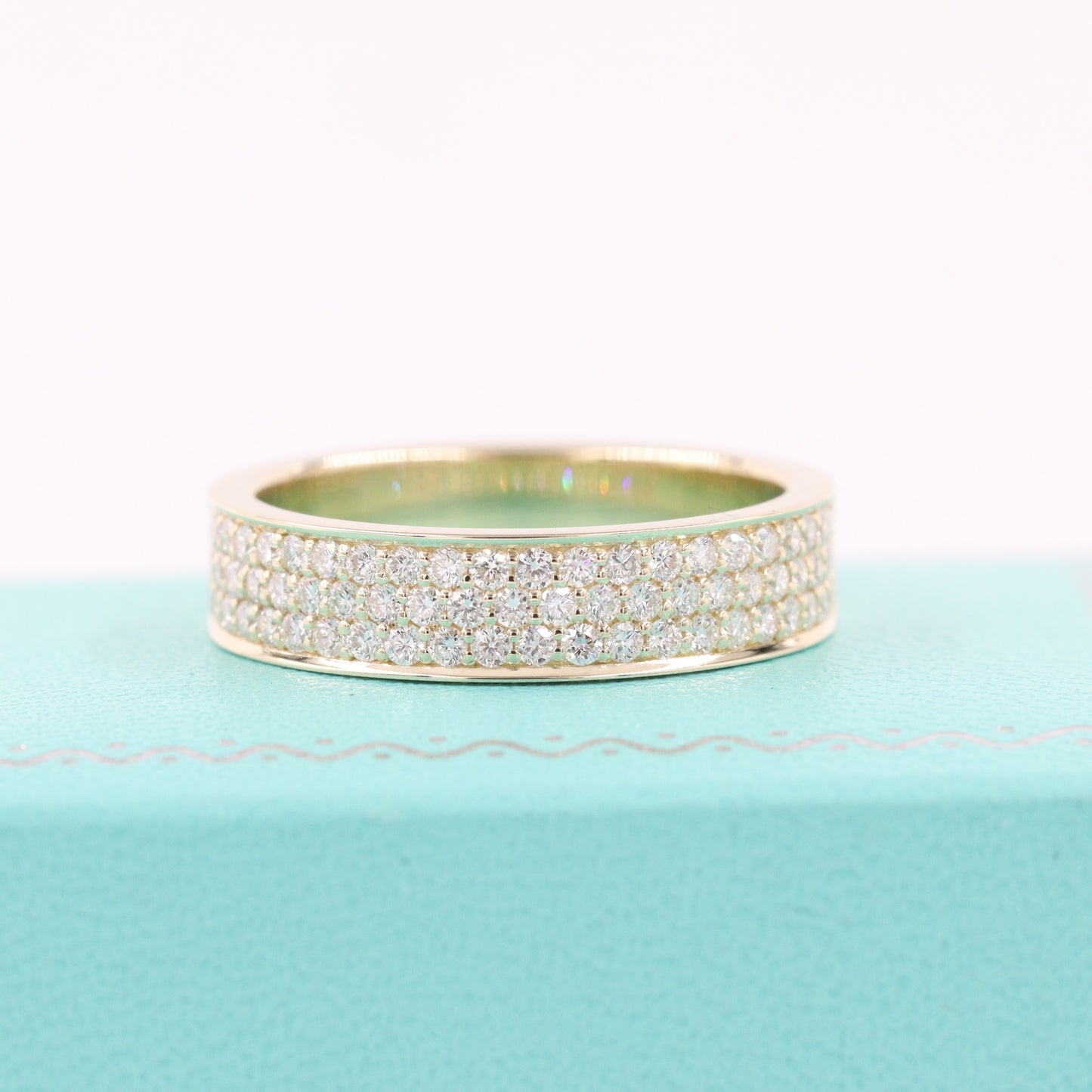 Triple Row 5mm Wedding Band/ Half Diamond Eternity ring/ Natural Diamond Wedding Band/ Stackable Ring/ Bridal Ring