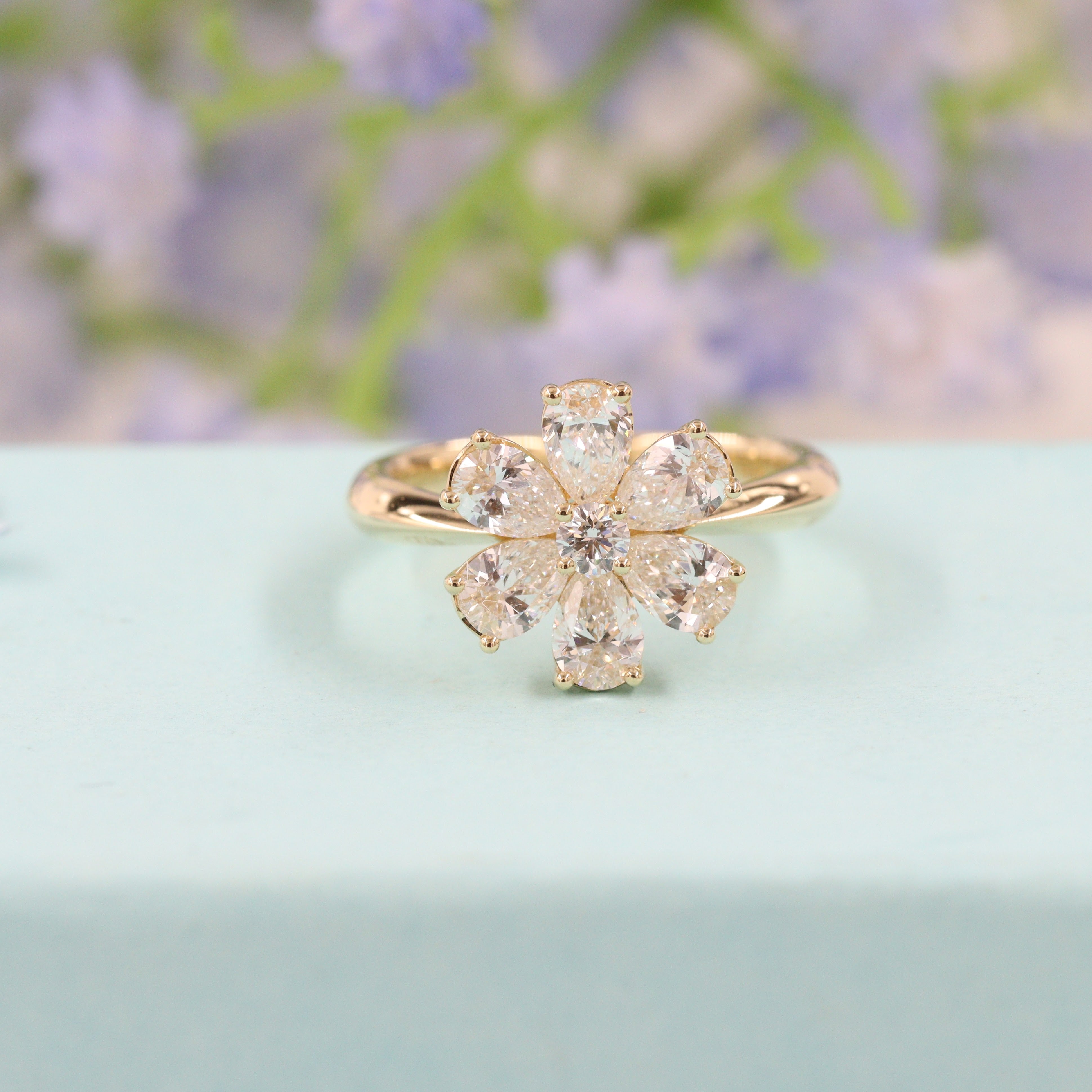 14K White Gold Baguette and Round Diamond Flower Ring-81188w14