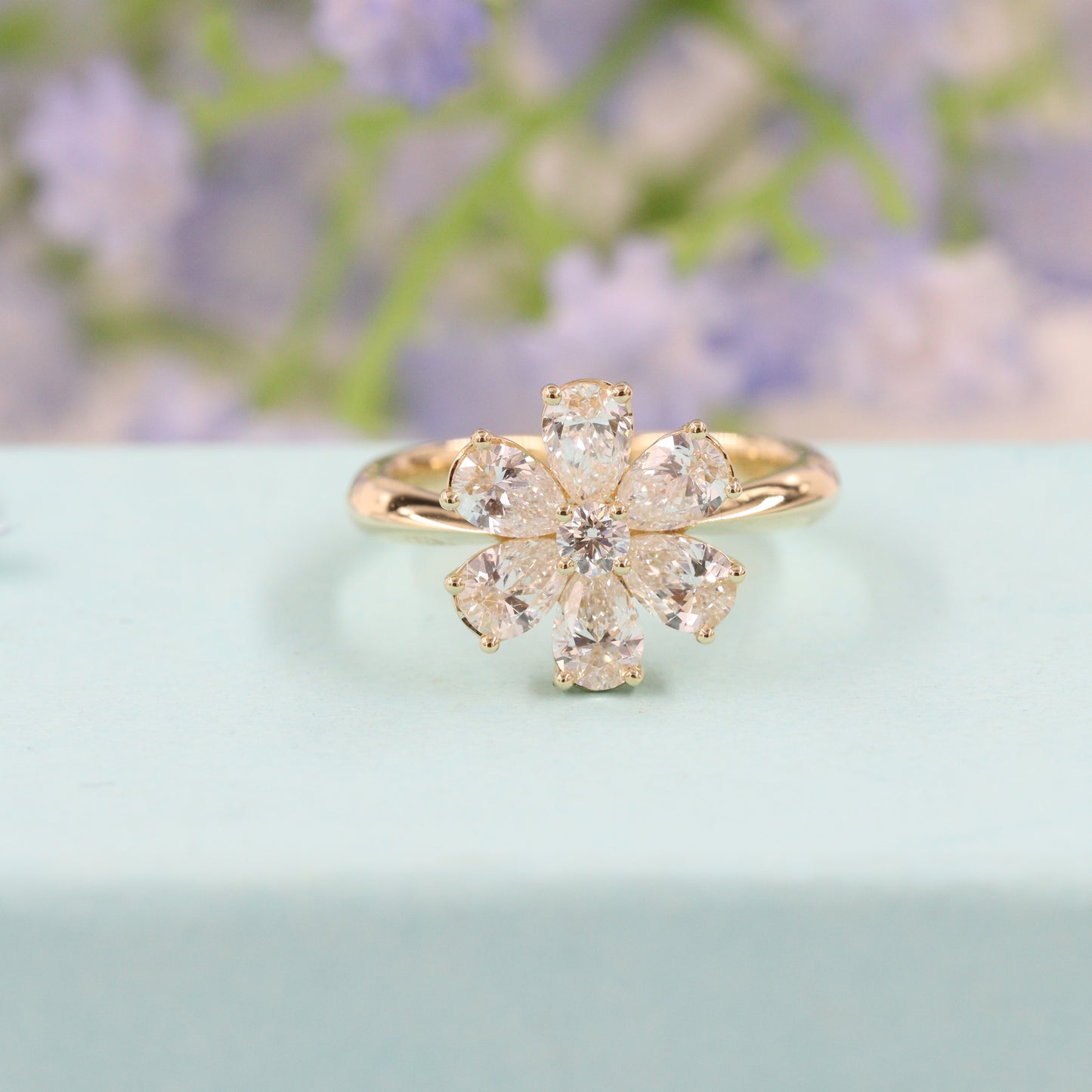 Flower 1.6CT Diamond Anniversary Ring/Pear Shape Diamond flower Ring/ Diamond flower Ring/Unique Engagement Ring/Anniversary Ring