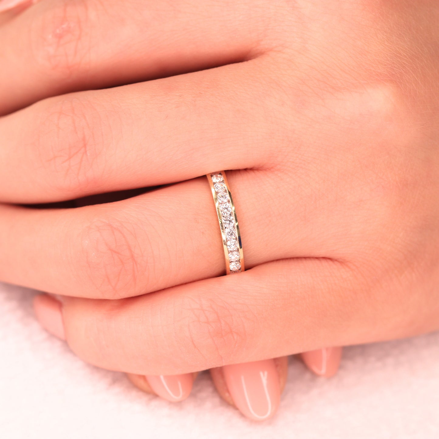 Diamond Wedding Band/14k gold Channel Set Diamond Ring/ Full Eternity Stackable Ring/Dainty Diamond Wedding Ring /Anniversary gif