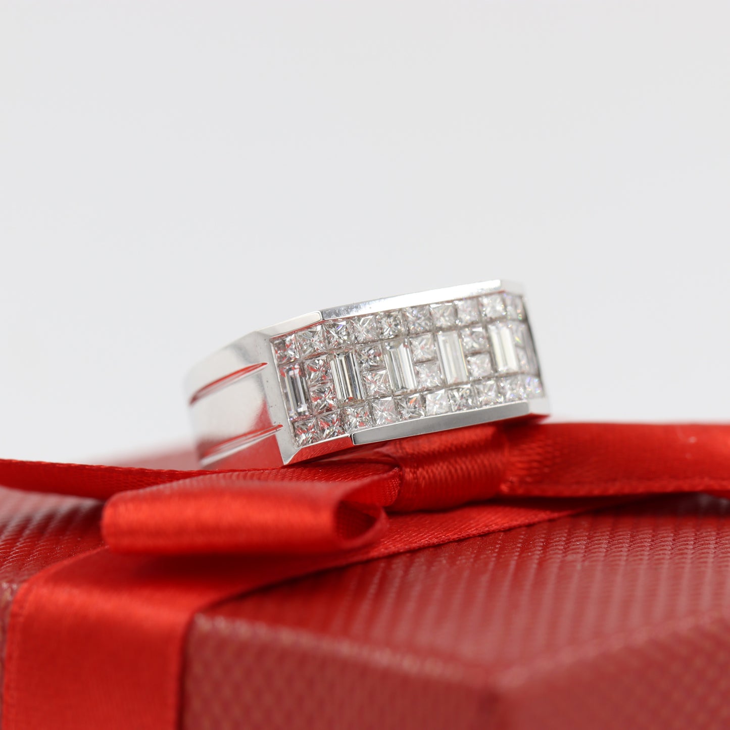 Invisible Set 2ct Diamond Men's Ring/Baguette & Princess Diamond Invisible Set Ring/Brilliant Diamond Anniversary Ring/Gift  Men's Ring