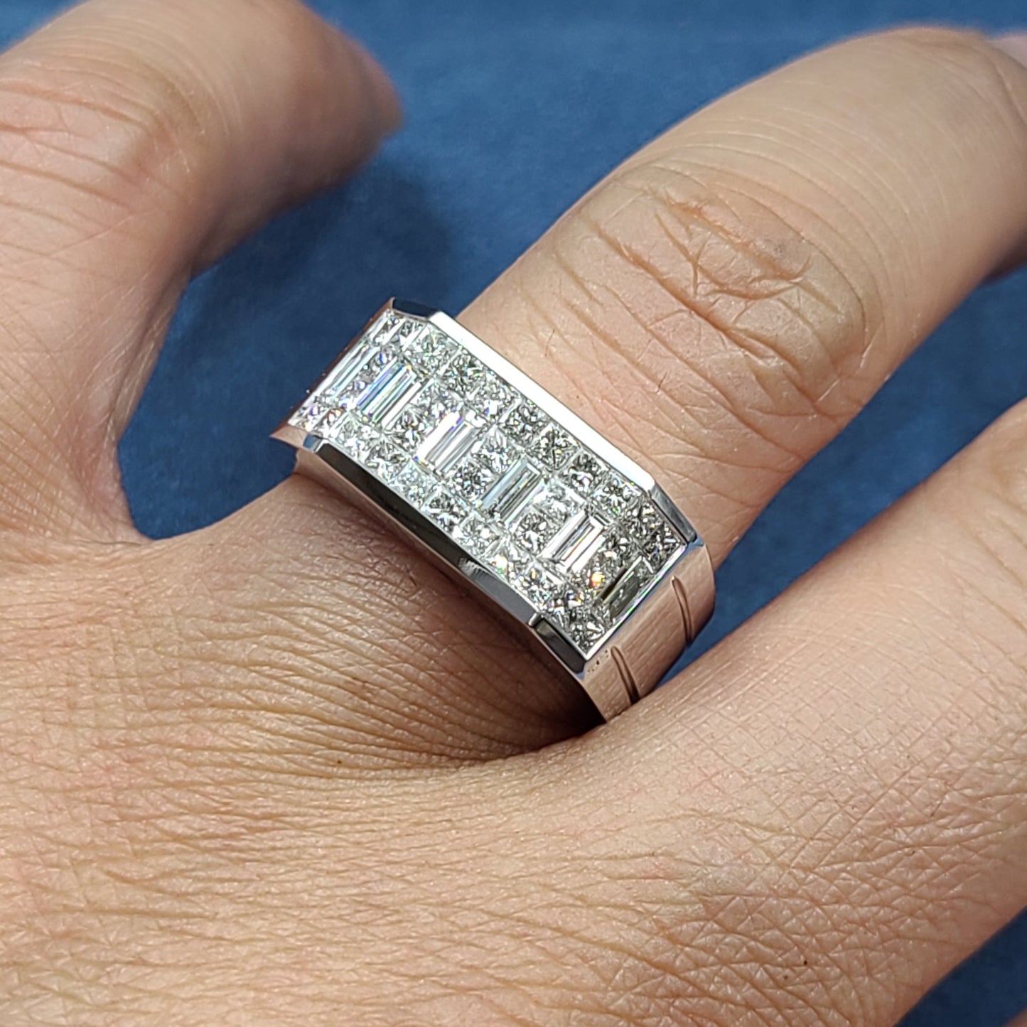 Invisible Set 2ct Diamond Men's Ring/Baguette & Princess Diamond Invisible Set Ring/Brilliant Diamond Anniversary Ring/Gift  Men's Ring