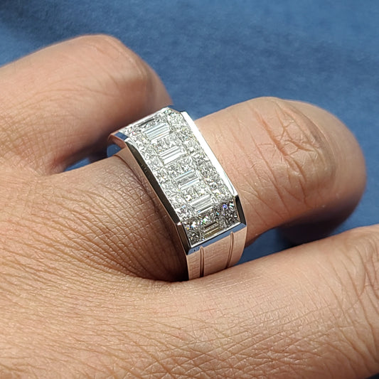 Invisible Set 3ct Natural Diamond Men's Ring/Platinum,14K,18K Gold Baguette & Princess Diamond Invisible Set Wedding Ring/Anniversary gift