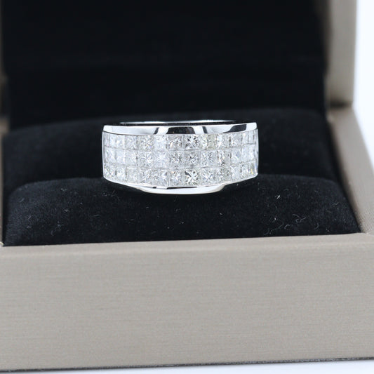 3 Row Invisible Set 3.15ct Diamond Ring / Brilliant Half Diamond Anniversary Ring / Princess Cut Diamond Three Row Ring