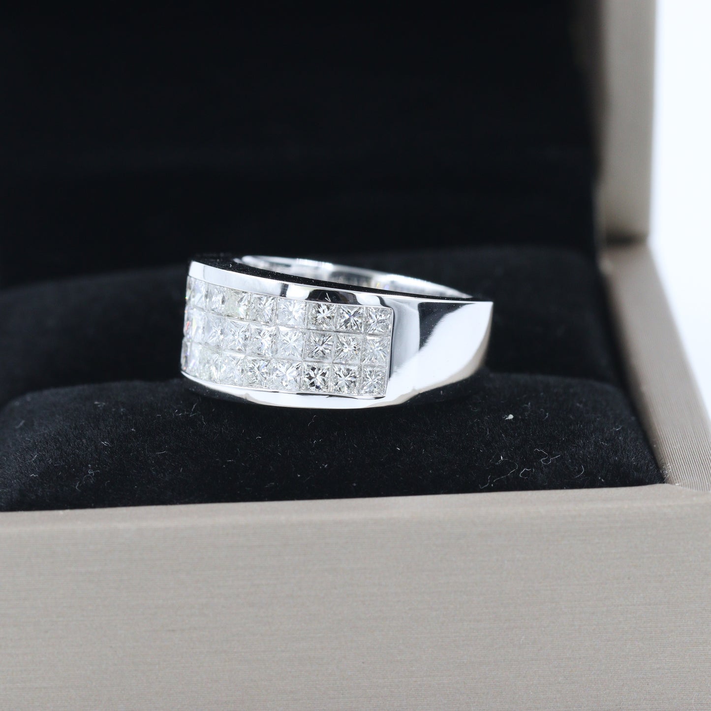 3 Row Invisible Set 3.15ct Diamond Ring / Brilliant Half Diamond Anniversary Ring / Princess Cut Diamond Three Row Ring