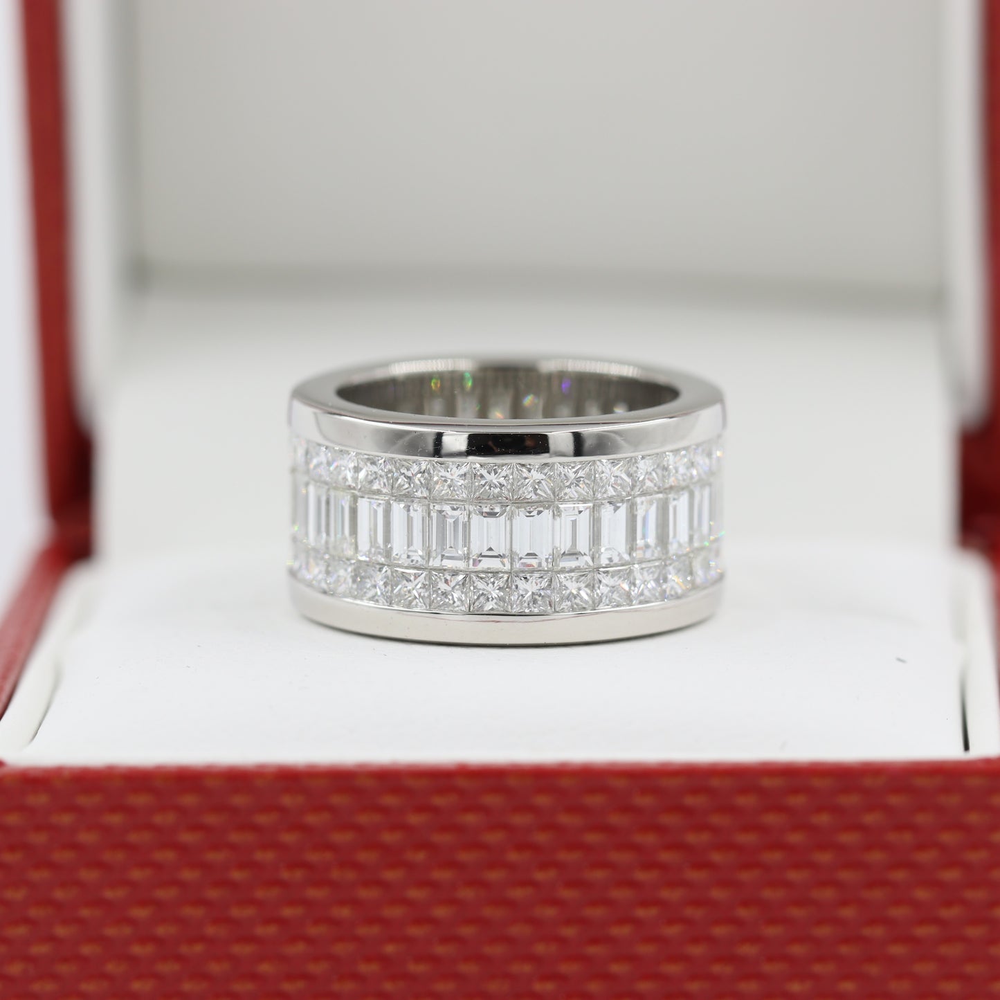 Invisible Set Full Diamond Eternity Ring/Diamond Anniversary Band/Three Row Baguette & Princess Cut Diamond Ring/Anniversary Gift Ring