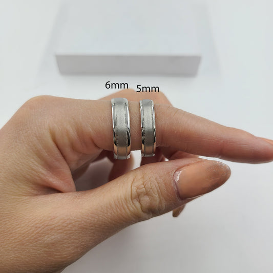 Handmade Platinum Wedding Band Set: Sand Blasted Couple 5mm,6mm Rings - Anniversary Gift