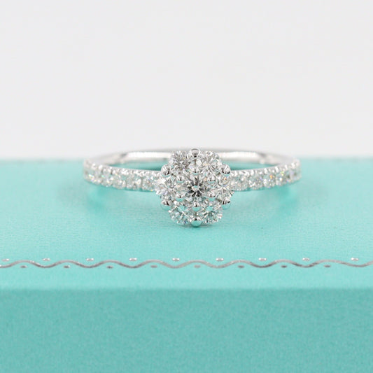 Unique 0.65ct Diamond Engagement Ring/ 7mm Diamond Flower Ring/ Natural Diamond Anniversary Ring/ Anniversary Ring/ Girt for her