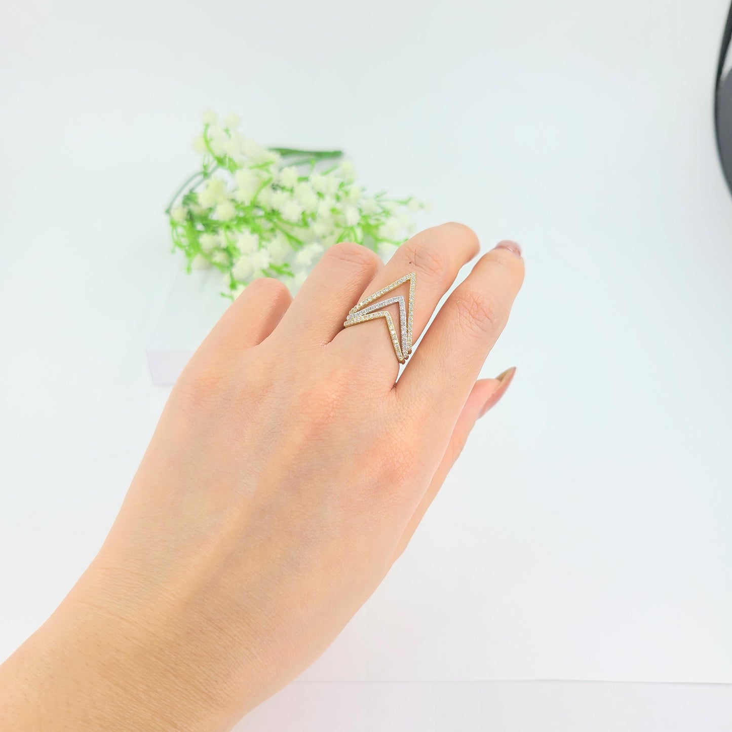 V-shape Diamond Pave Ring (three rings)/Wedding Band/Stackable Ring/Diamond Ring/Anniversary Gift