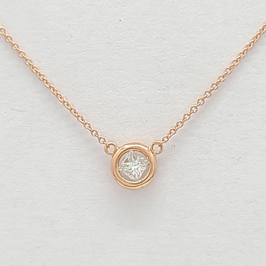 Princess Cut Diamond Necklace / Princess Cut Solitaire / 0.15CT Diamond Bezel Necklace / Diamond necklace / Necklace 14k Rose Gold / Gift for Her