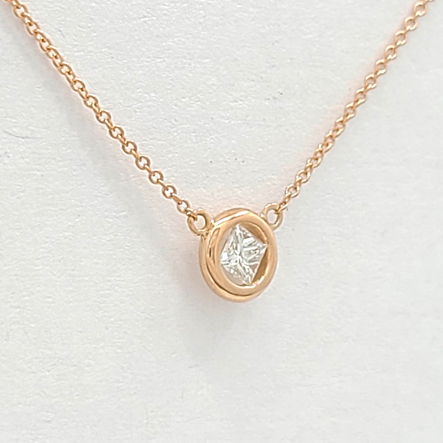 Princess Cut Diamond Necklace / Princess Cut Solitaire / 0.15CT Diamond Bezel Necklace / Diamond necklace / Necklace 14k Rose Gold / Gift for Her