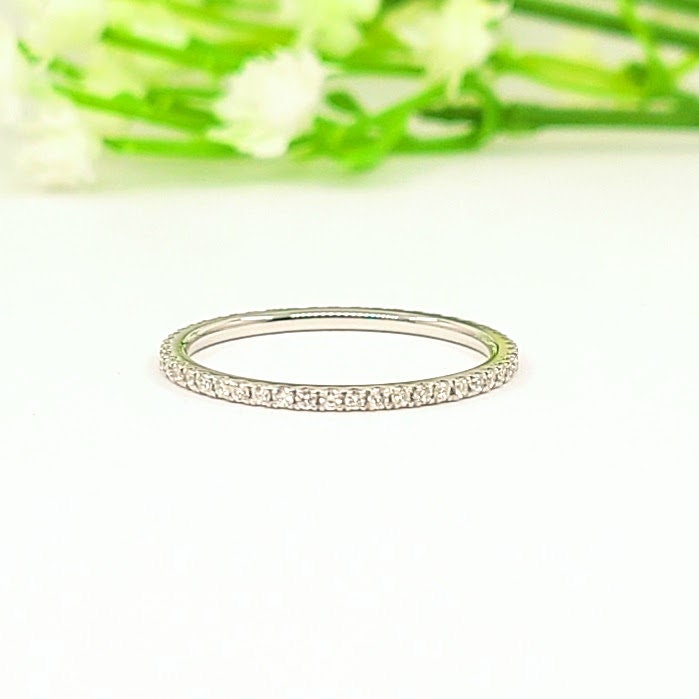 Full Eternity Diamond Wedding Band/Diamond Width 1.1mm Band/Full Eternity Diamond Minimalist Ring/Anniversary Gift/Stackable Ring