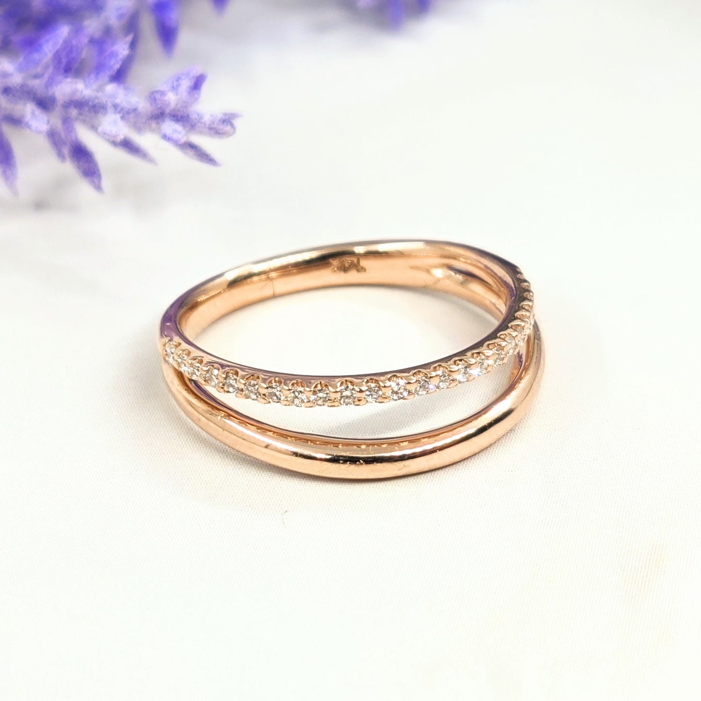 Double Stacking Ring/Double Band  100% Natural Diamond Ring/14K Solid Gold Unique Diamond Ring/Anniversary Gift/ Unique Gold Diamond Ring