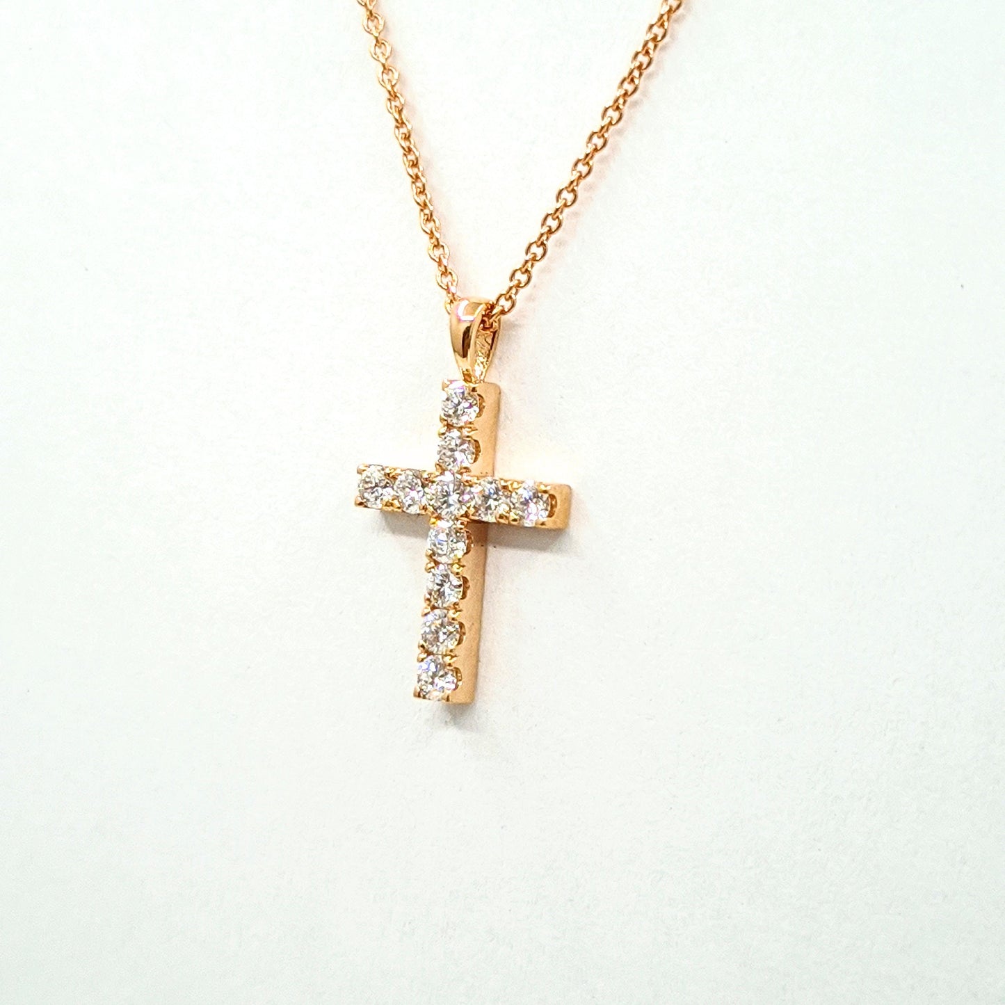 Round Diamond 0.3ct small Pendant/ Dainty Simple Cross Necklace / Adjustable Length /14K Gold Cross Necklace / Gift for Her