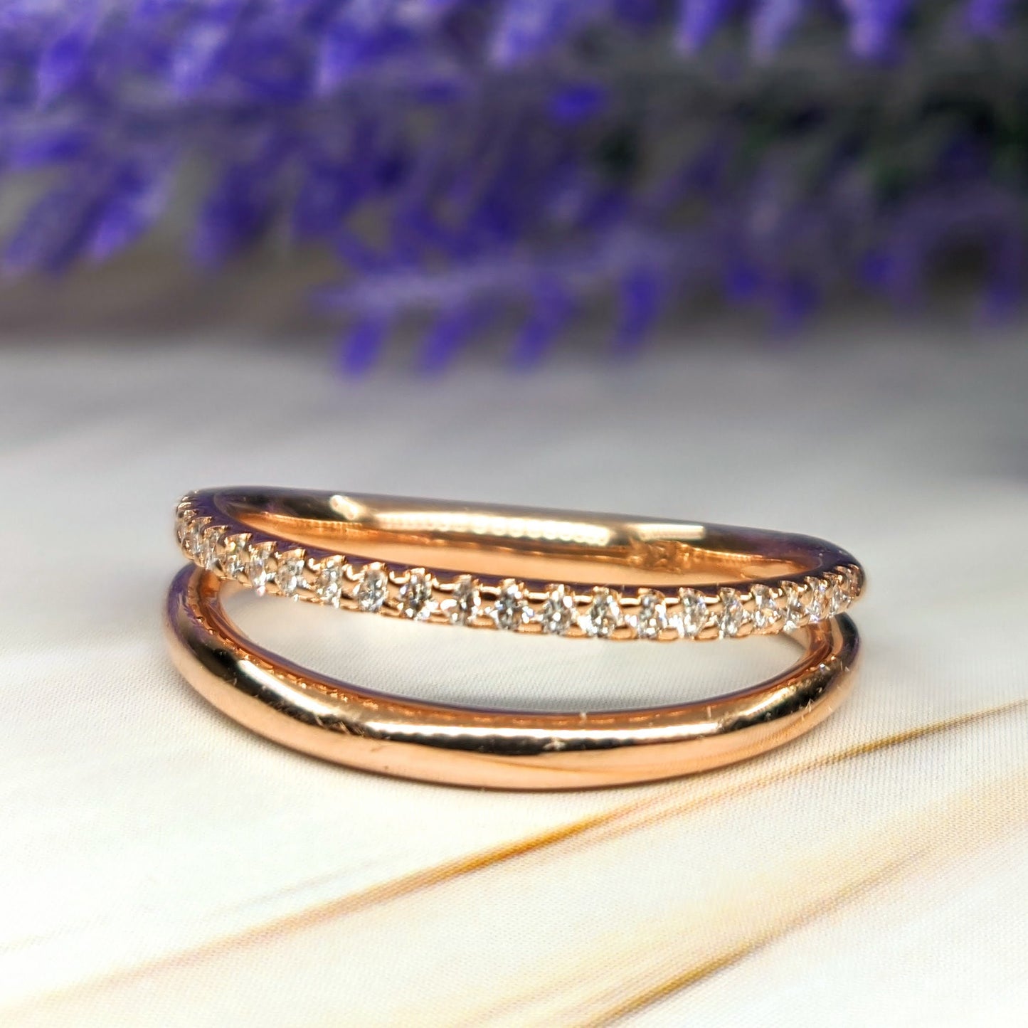 Double Stacking Ring/Double Band  100% Natural Diamond Ring/14K Solid Gold Unique Diamond Ring/Anniversary Gift/ Unique Gold Diamond Ring