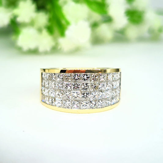 4 Row Invisible Set Half Natural Diamond Ring/ Half Diamond Anniversary Ring/ 14K,18K gold Princess Cut Diamond Ring/Anniversary Ring