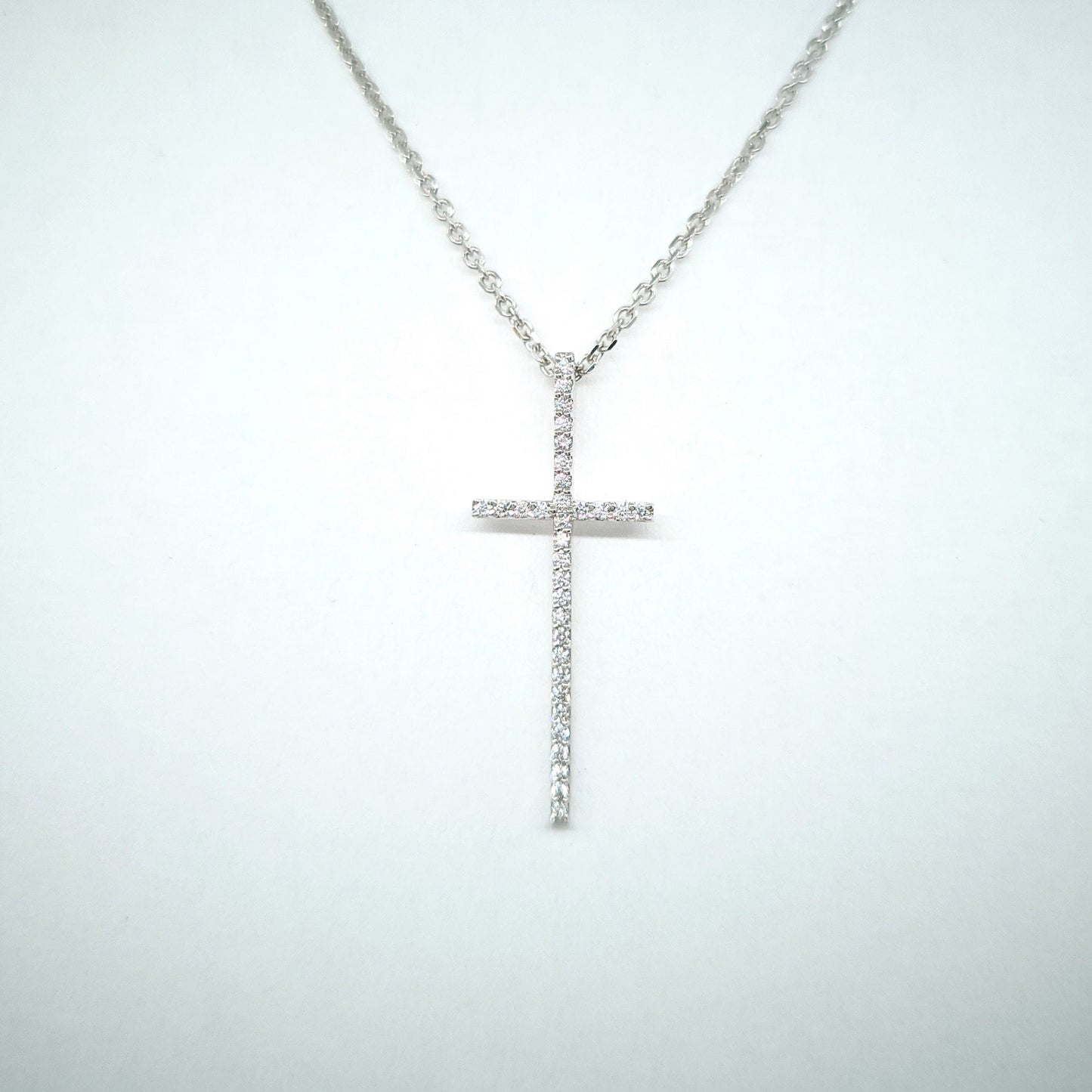 Round Diamond Necklace / 0.12ct Diamond Dainty Simple Cross Necklace / Adjustable Length / 14K Gold Cross Necklace / Gift for Her