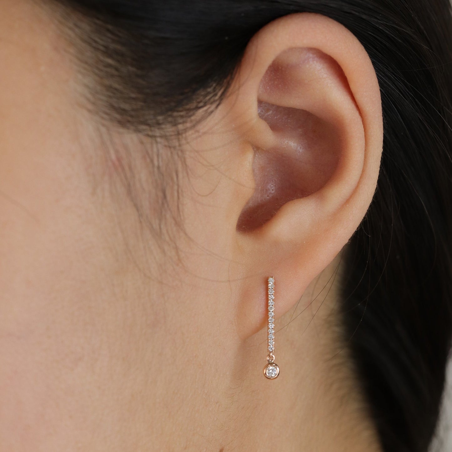 Bezel Drop Diamond Dangle Diamond Bar Stud  Earrings / Combo Diamond Bar Hanging Moon & Star Earrings  /Diamond Bar Earrings / Gift for her