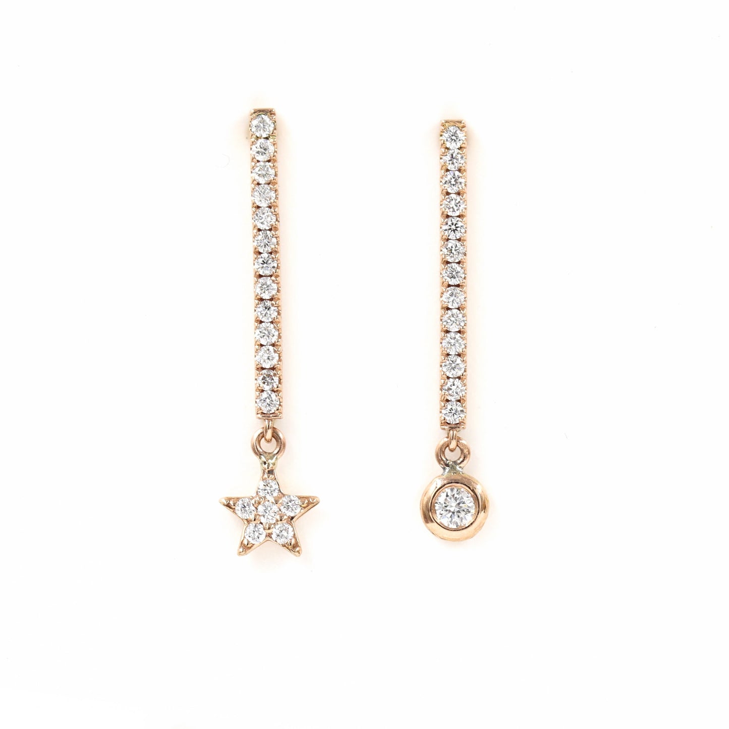 Bezel Drop Diamond Dangle Diamond Bar Stud  Earrings / Combo Diamond Bar Hanging Moon & Star Earrings  /Diamond Bar Earrings / Gift for her