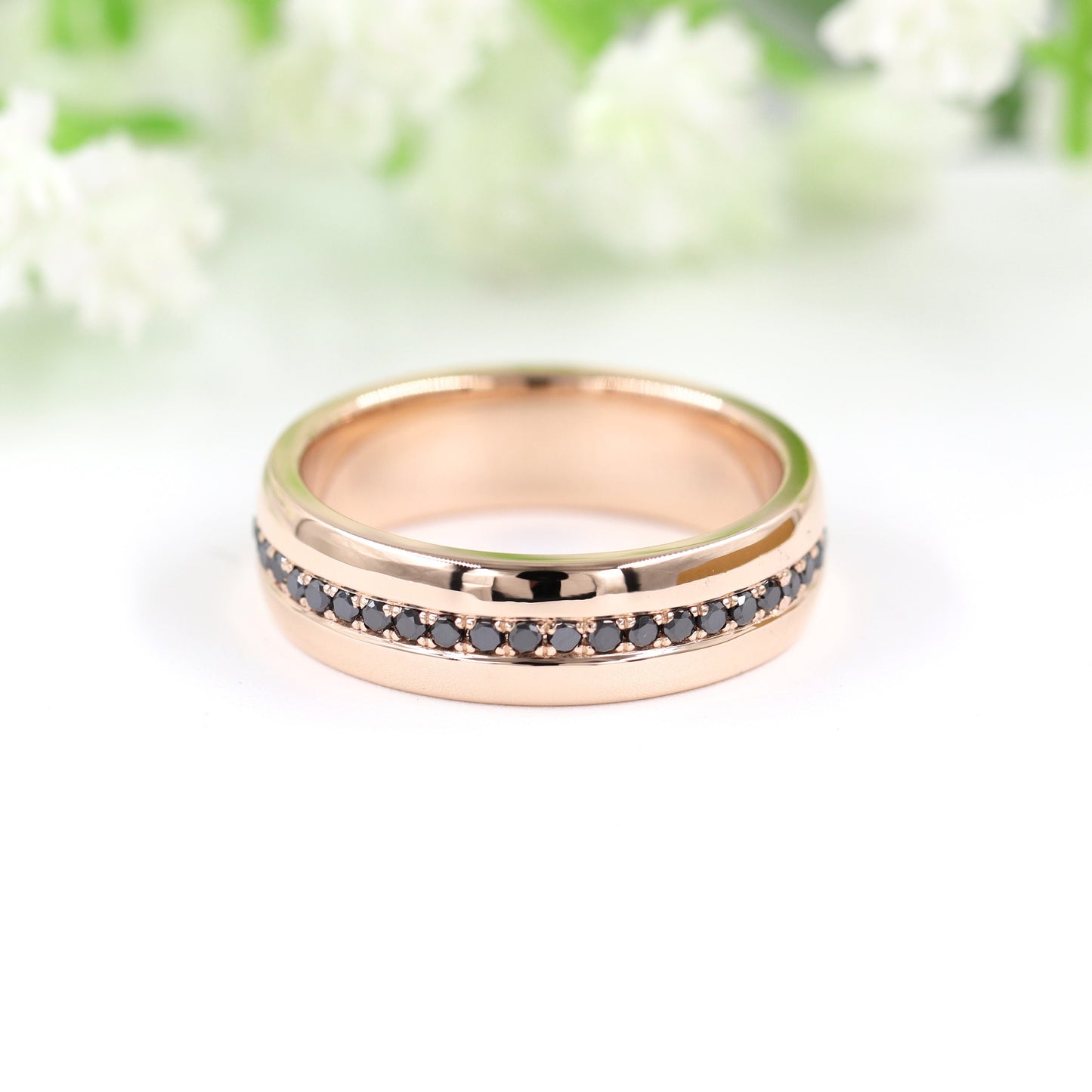 Black Diamond  Wedding Band/ Black  Diamond Engagement Ring / Black Domed Wedding Ring - 6mm