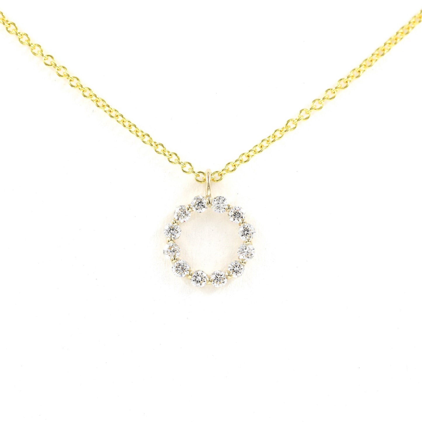Round Diamond Pendant / 14k Gold Diamond Necklace / Diamond Circle Necklace / Circle Diamond small Charm  / Anniversary Gift for Her