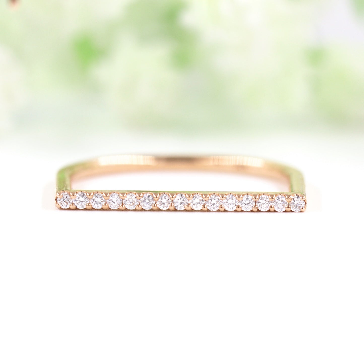 Flat Top Natural Round Diamond Ring/ D Shaped Engagement Ring/ 14K Gold Bar Diamond Ring/ Diamond Promise Ring/ Diamond Wedding Ring/Gift for her