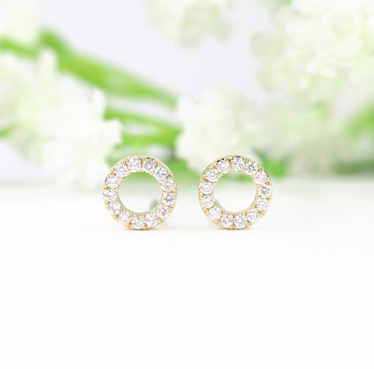 Diamond 6.3mm Open Circle Earrings / Minimalist Earrings / Stud Circle Earrings / 14k Dainty Earrings / 100% Natural Diamonds / Gifts for Her