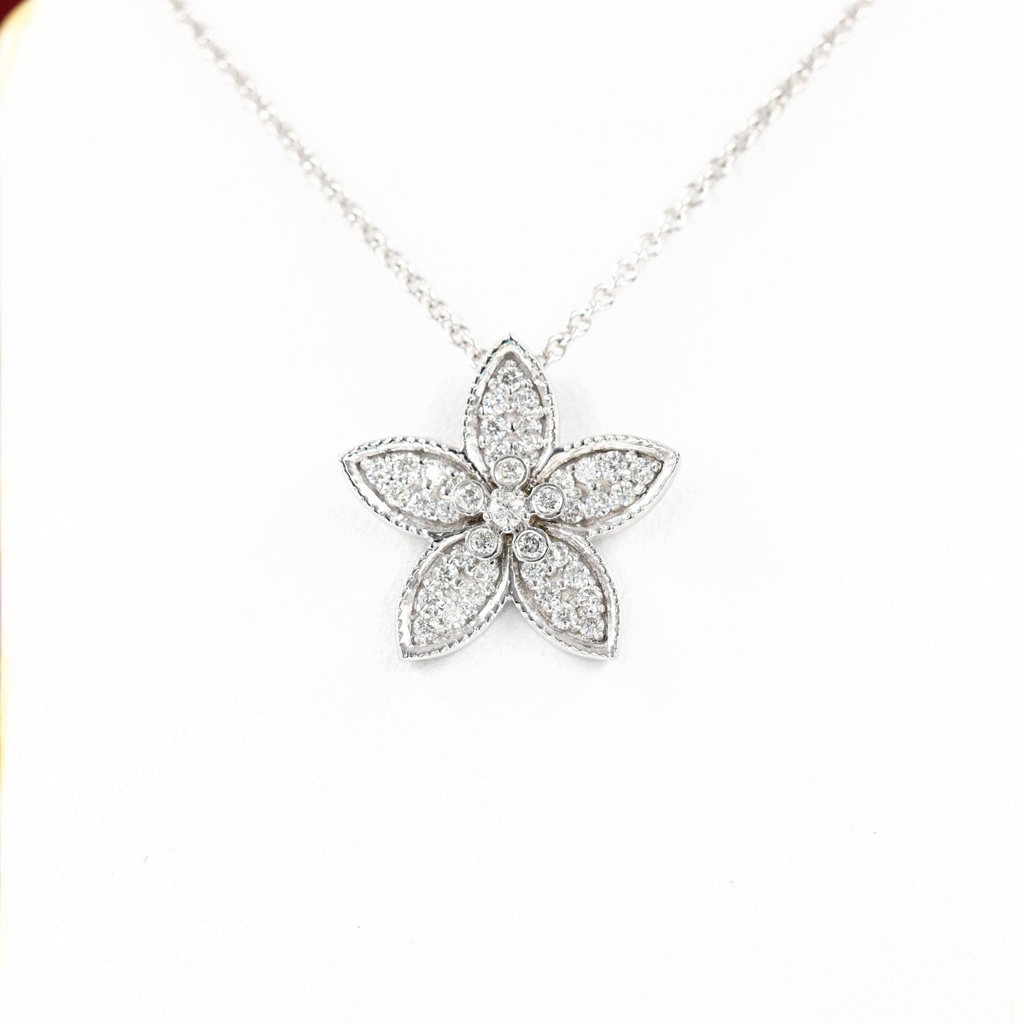 Round Diamond Pendant / Flower Petal Diamond Charm / 14K Solid Gold Natural Diamond Pendant / Anniversary Gift / Gift for Her