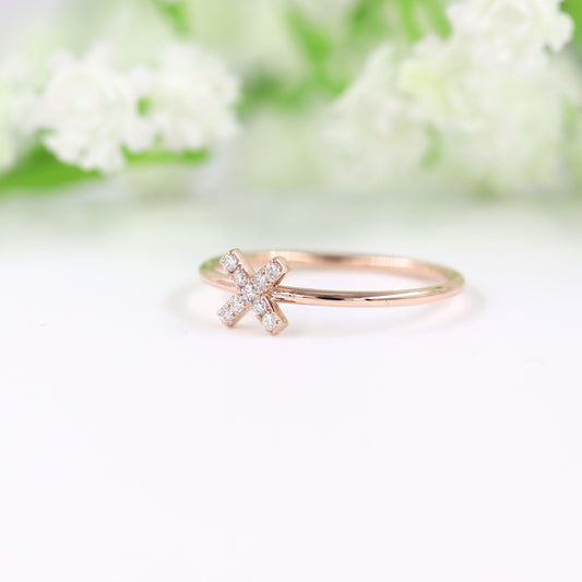 Diamond X Ring /Diamond Ring /  Layering Round Diamond Ring / Stacking Cross Ring / Layering Ring/ Dainty Diamond ring/ Unique Ring / Gift for her