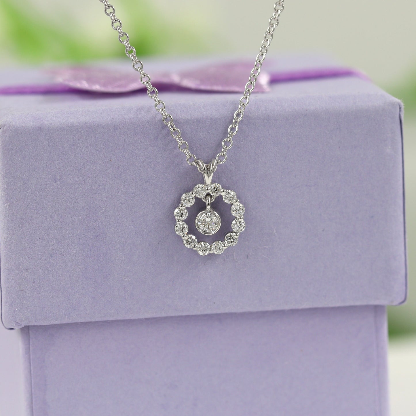 Round Diamond Necklace / Circle Diamond Charm / Bezel Pendant / Bezel Dangle Necklace / 14k Gold Diamond Necklace / Anniversary / Gift for Her