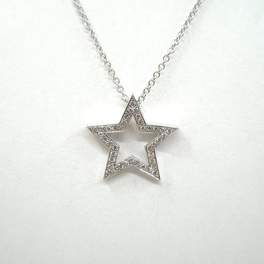 Diamond Necklace/Round Diamond Star Pendant/Natural Brilliant Cut Diamond Necklace/14K Gold Diamond Necklace