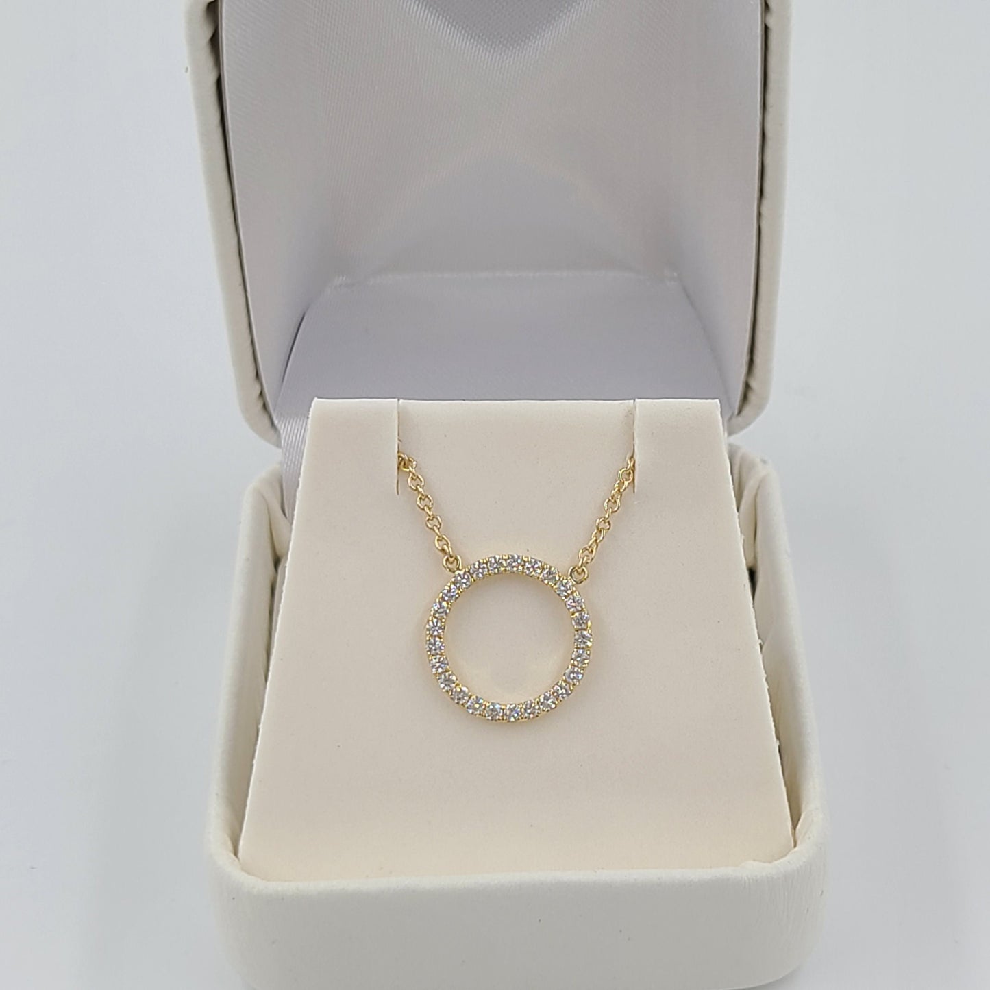13mm Open Circle Diamond Necklace / Circle Pendant / 14k Gold Necklace/ Natural White Diamond / Simple Dainty Necklace / Gift for Her