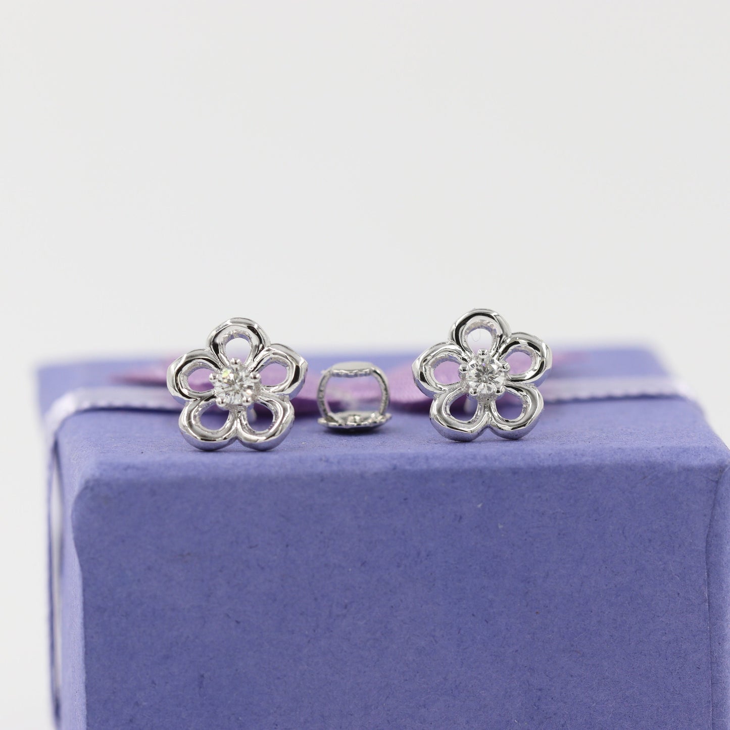 Rose Diamond Earrings/ Total .10ct Flower Push Back Earrings/14K gold Flower Screw Back Earrings/Anniversary gift