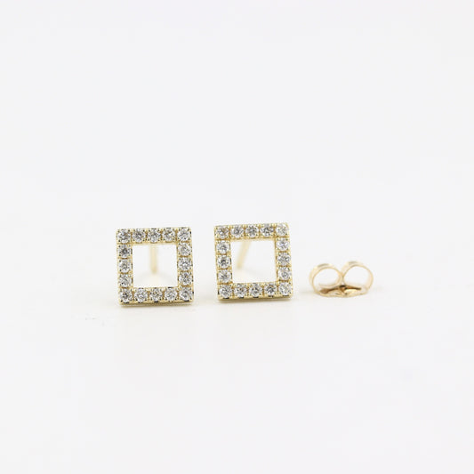 Open Square Diamond Earrings/14K Gold Diamond Stud  Earrings/Square Shape Earrings/Diamond Stud Earrings/Birthday Gift/ Gifts for her