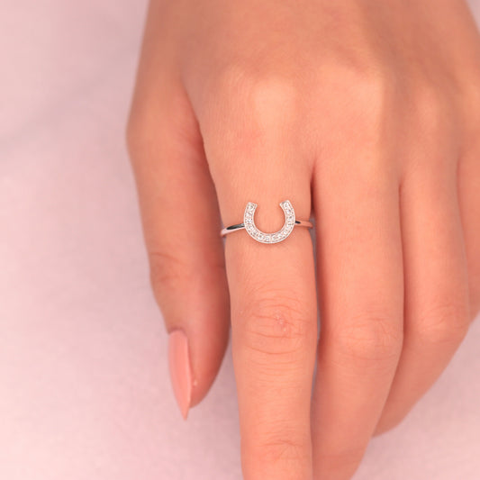 Horse shoe Diamond Ring /Unique Band/14K Solid Gold Natural Diamond Horse shoe Ring/Gift for Her/Anniversary Gift