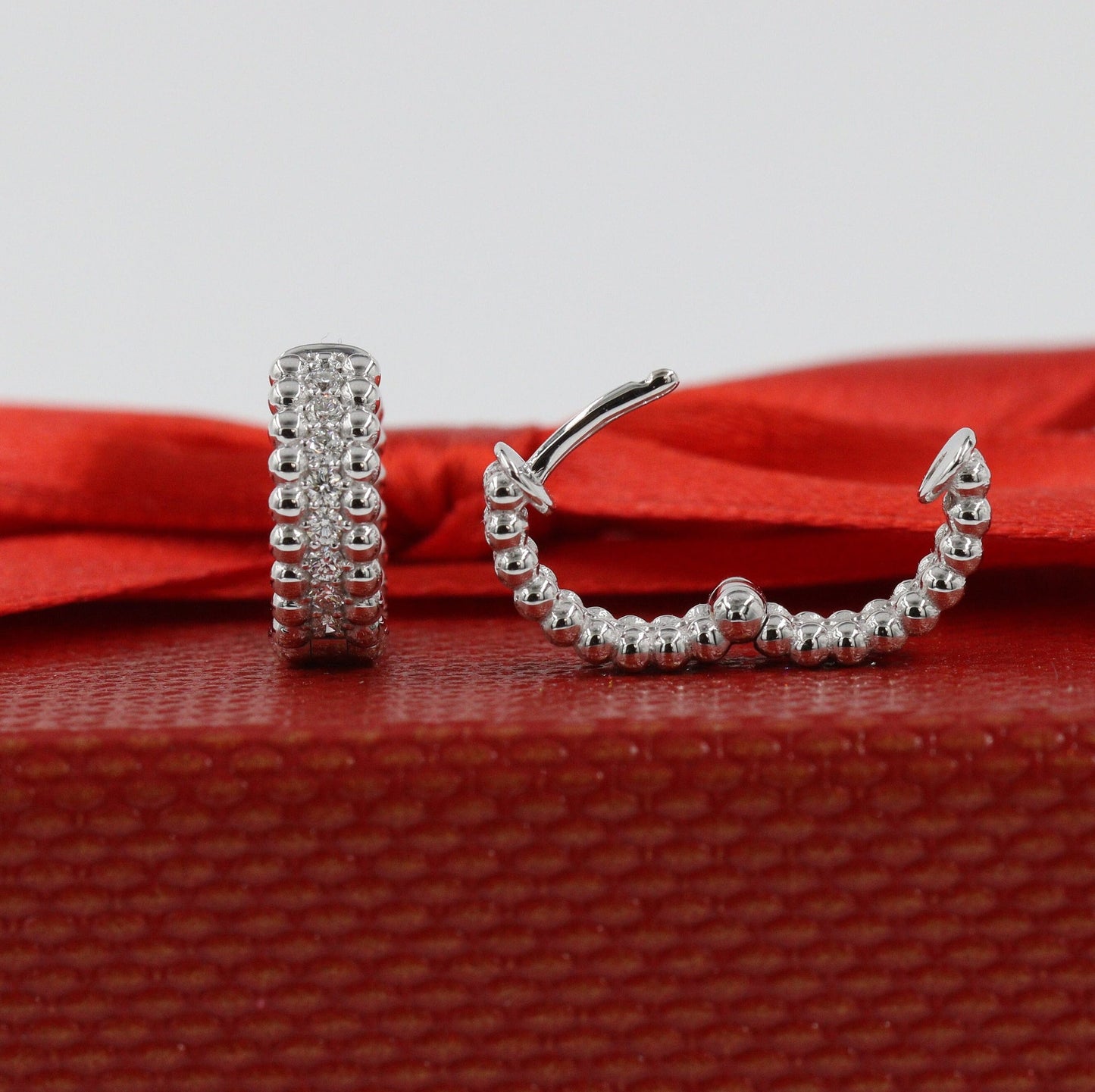 Handmade Double Bead Hoop Earrings/Diameter 11.5mm Diamond Earrings/Diamond hoop earring/ Full Diamond  Hoop earring/ Anniversary gift