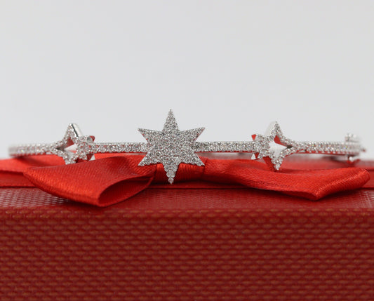 Natural Round Diamond Bangle / Star Diamond Pave Bangle/ Three Stars Diamond Bracelet / Anniversary gift