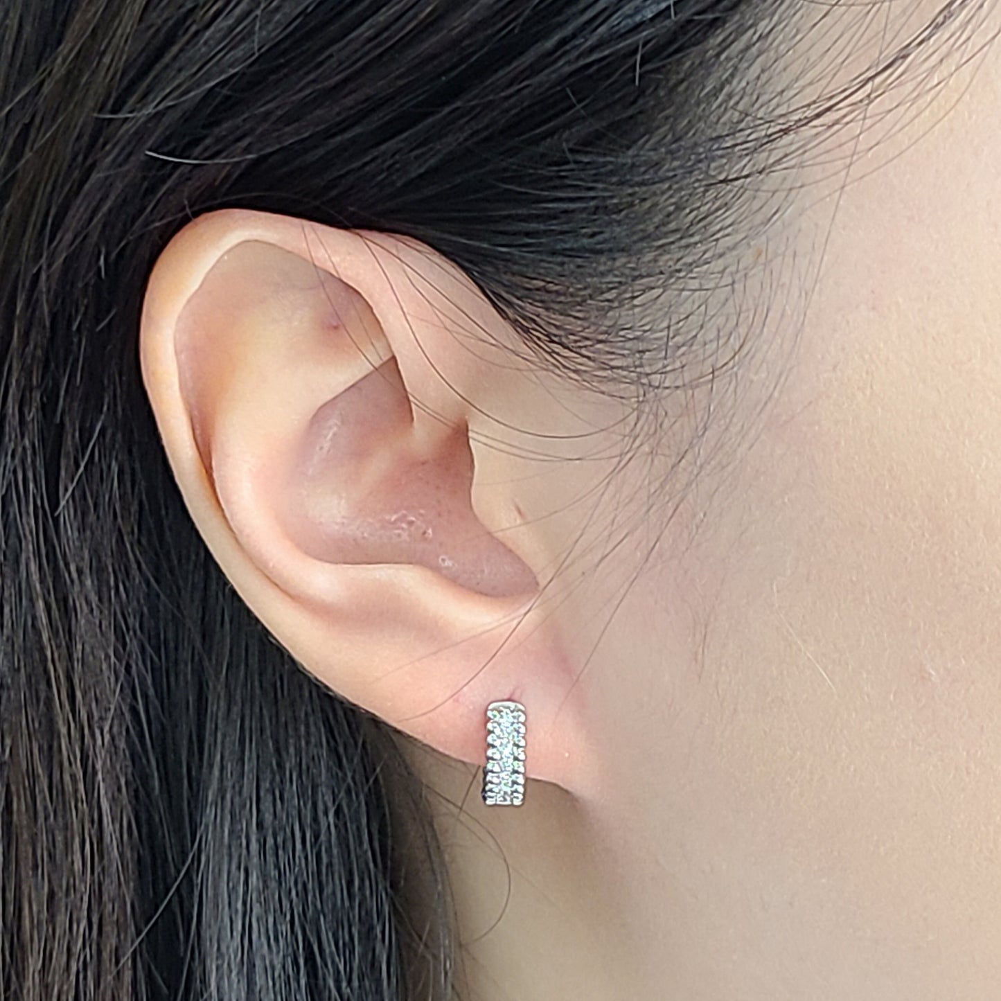 Handmade Double Bead Hoop Earrings/Diameter 11.5mm Diamond Earrings/Diamond hoop earring/ Full Diamond  Hoop earring/ Anniversary gift